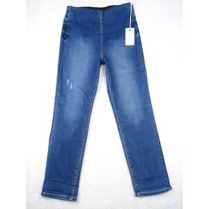 Risen Womens Jeans Size Large Blue High Rise Pullon Boyfriend Dark Wash NWT